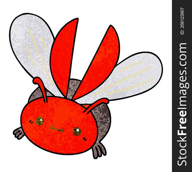 Quirky Hand Drawn Cartoon Flying Beetle