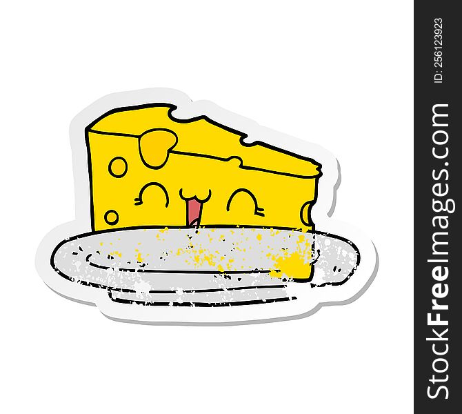 Distressed Sticker Of A Cute Cartoon Cheese