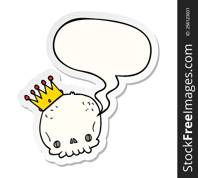 Cartoon Skull And Crown And Speech Bubble Sticker