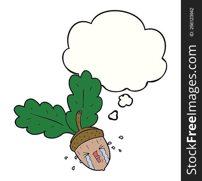 cartoon crying acorn with thought bubble. cartoon crying acorn with thought bubble
