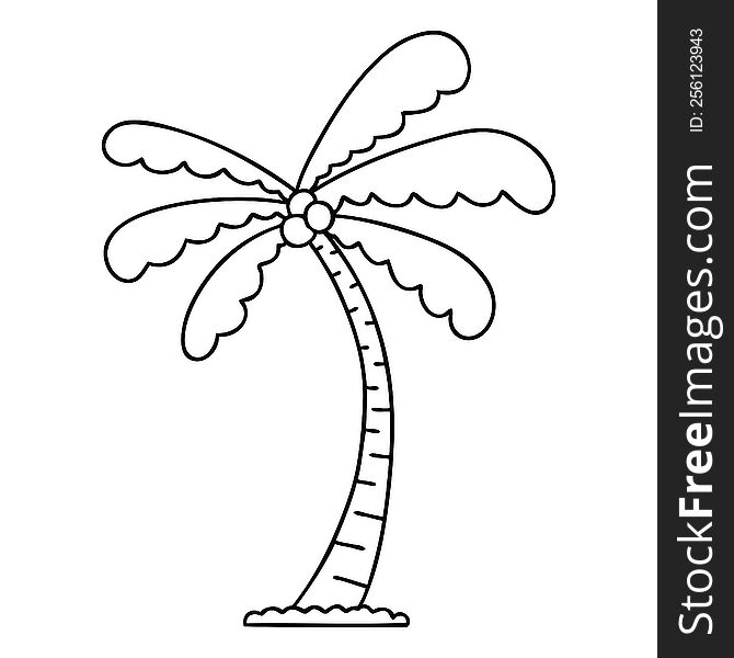 line drawing quirky cartoon palm tree. line drawing quirky cartoon palm tree