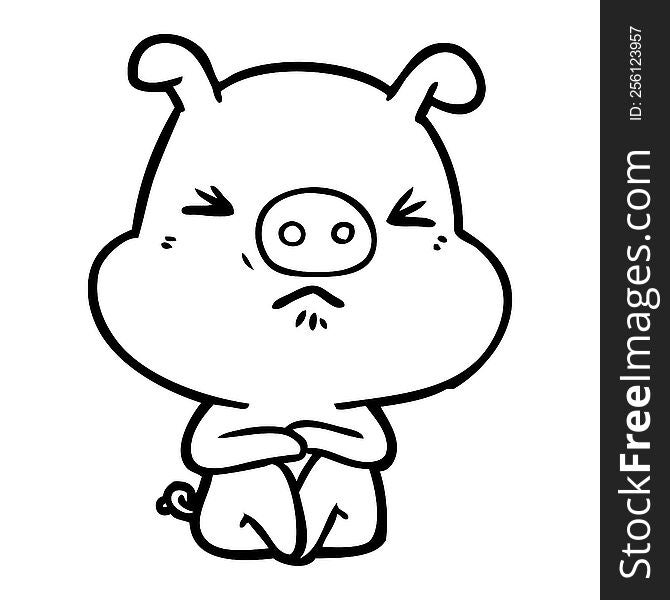 cartoon angry pig sat waiting. cartoon angry pig sat waiting