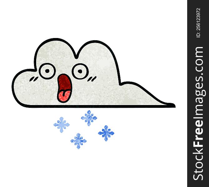 retro grunge texture cartoon of a shocked snow cloud