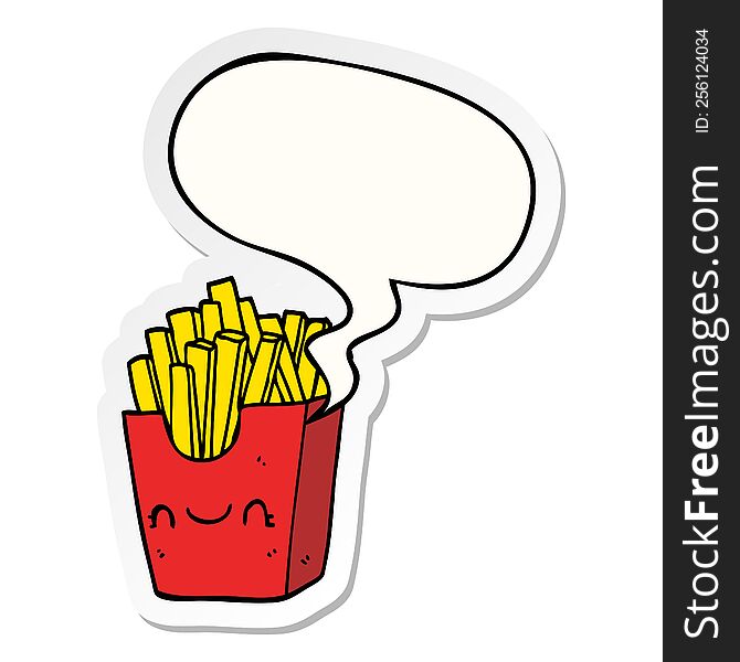 cartoon fries in box with speech bubble sticker