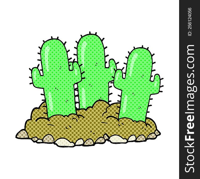 freehand drawn comic book style cartoon cactus