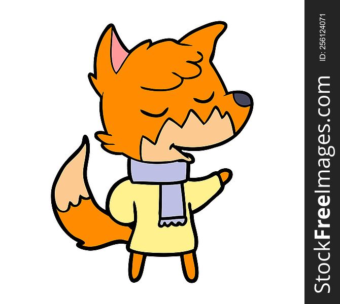 friendly cartoon fox in winter clothes. friendly cartoon fox in winter clothes