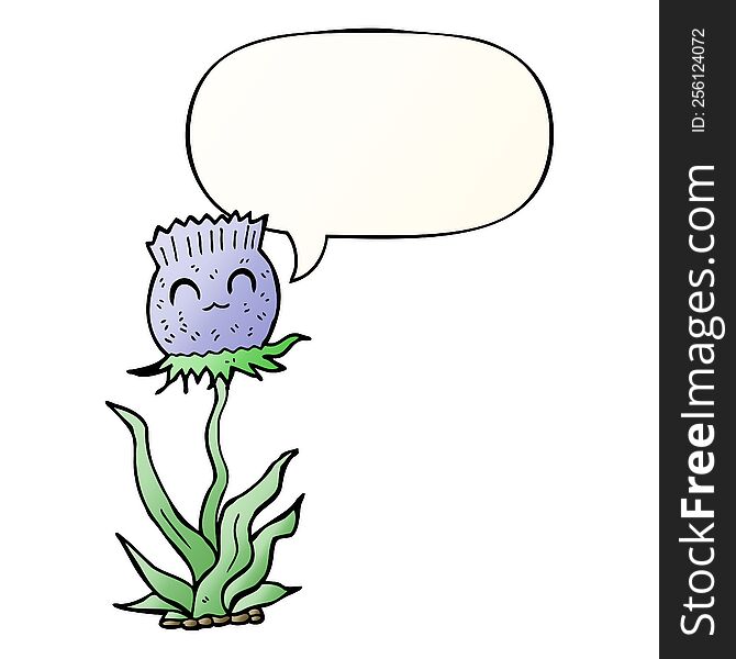 cartoon thistle with speech bubble in smooth gradient style