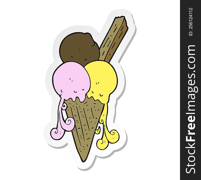 Sticker Of A Cartoon Ice Cream Cone