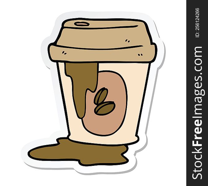 Sticker Of A Messy Coffee Cup Cartoon