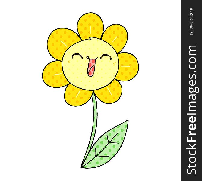 comic book style quirky cartoon happy flower. comic book style quirky cartoon happy flower