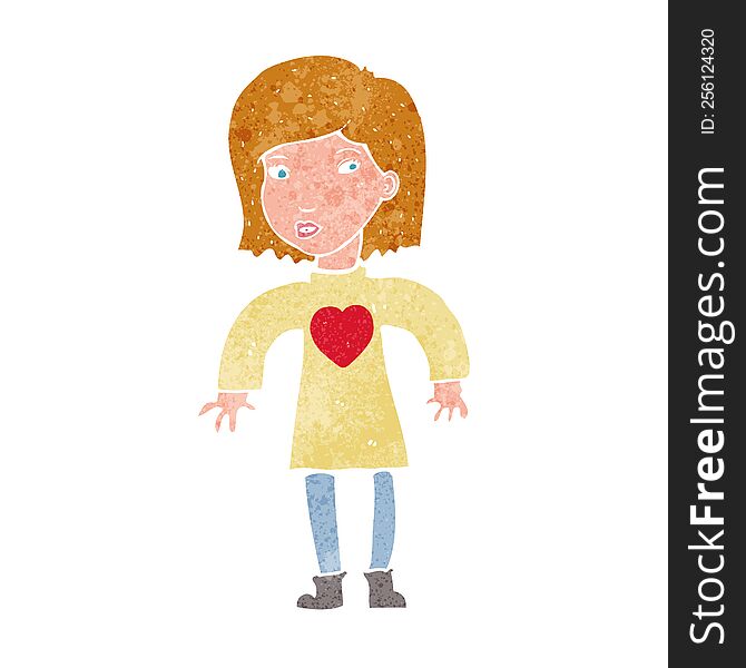 Cartoon Woman Wearing Heart Shirt