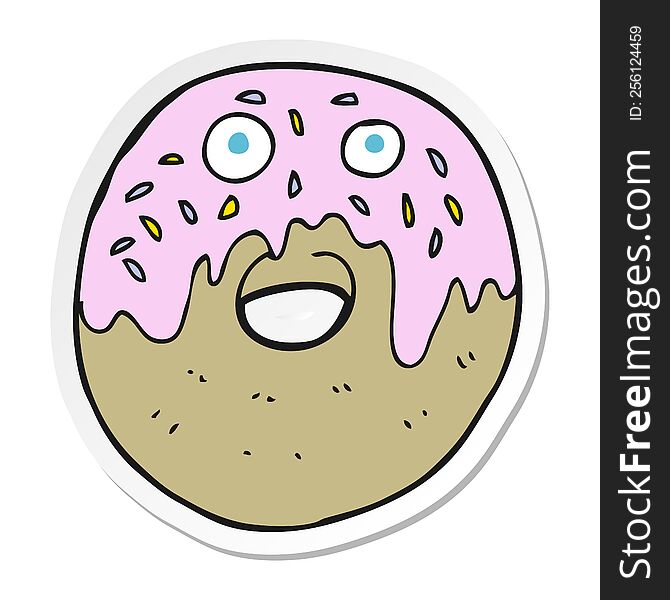 Sticker Of A Cartoon Doughnut