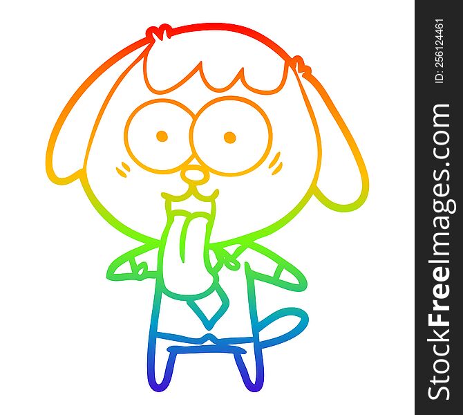 rainbow gradient line drawing of a cute cartoon dog wearing office shirt