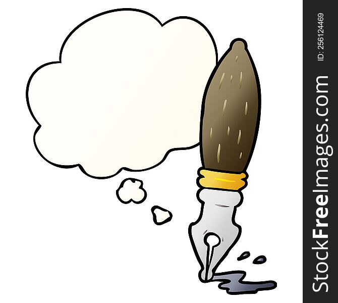 cartoon pen with thought bubble in smooth gradient style