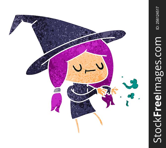 retro cartoon of cute kawaii witch