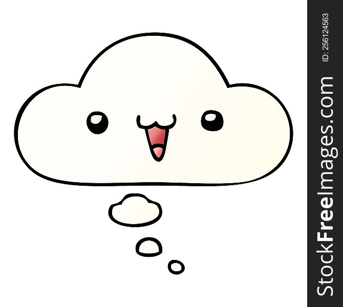 Cute Happy Face Cartoon And Thought Bubble In Smooth Gradient Style