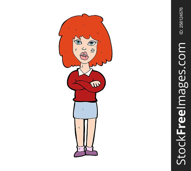 Cartoon Tough Woman With Folded Arms