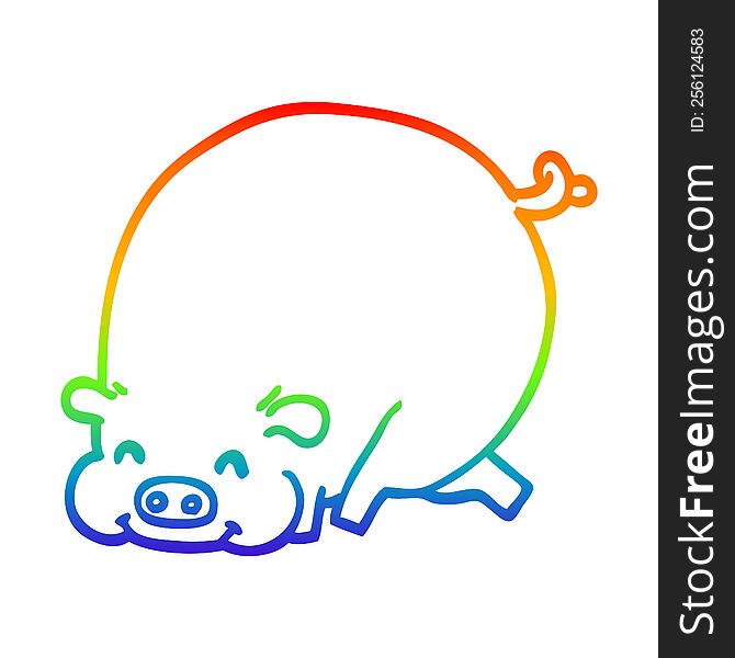 rainbow gradient line drawing of a cartoon fat pig