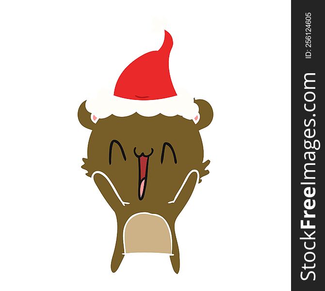 Happy Bear Flat Color Illustration Of A Wearing Santa Hat