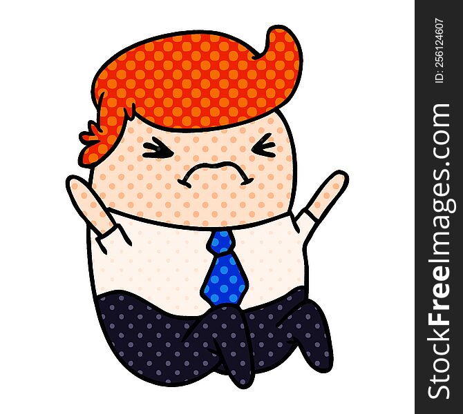 cartoon illustration of an angry kawaii business man. cartoon illustration of an angry kawaii business man