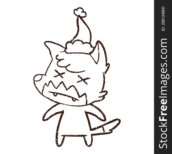 Christmas Fox Charcoal Drawing