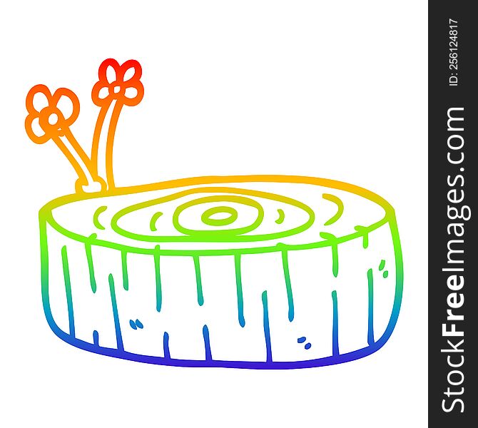 rainbow gradient line drawing of a cartoon tree log