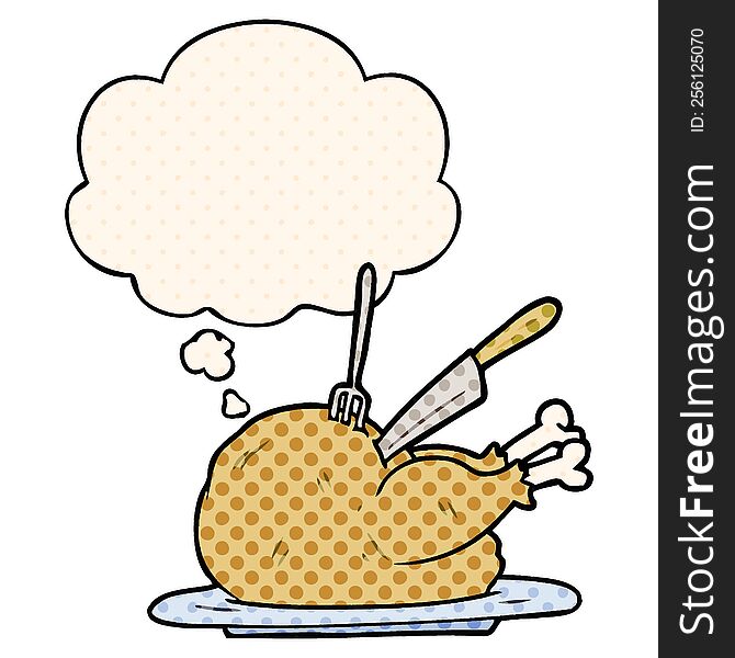 cartoon turkey with thought bubble in comic book style