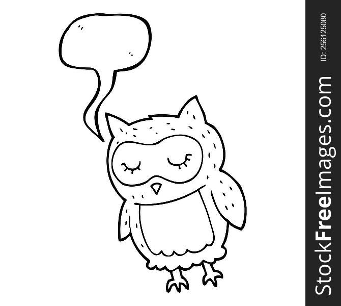 freehand drawn speech bubble cartoon owl
