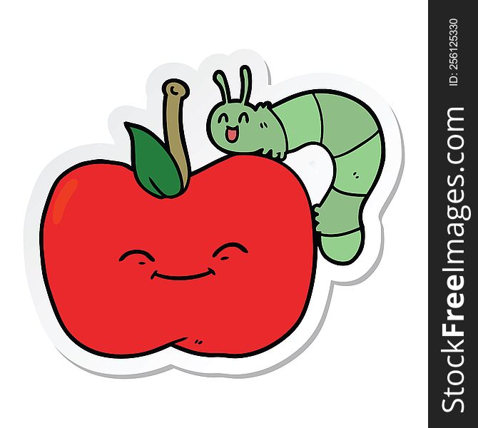 sticker of a cartoon apple and bug