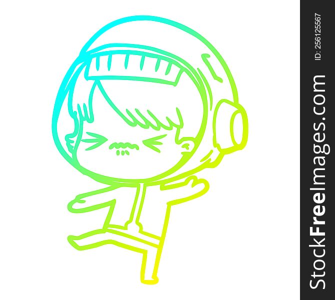 cold gradient line drawing of a angry cartoon space girl
