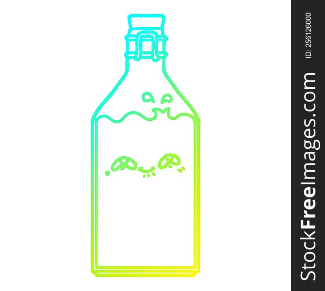 cold gradient line drawing of a cartoon old milk bottle