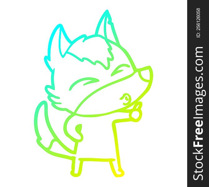 Cold Gradient Line Drawing Cartoon Wolf Pouting