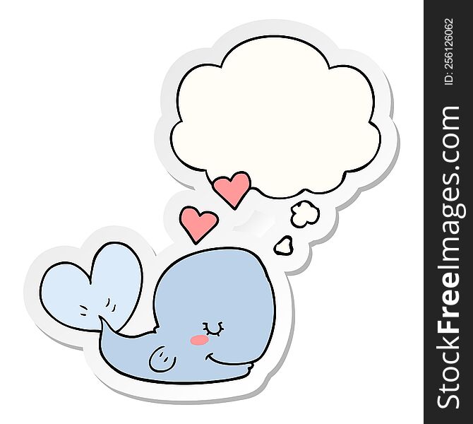 cartoon whale in love with thought bubble as a printed sticker