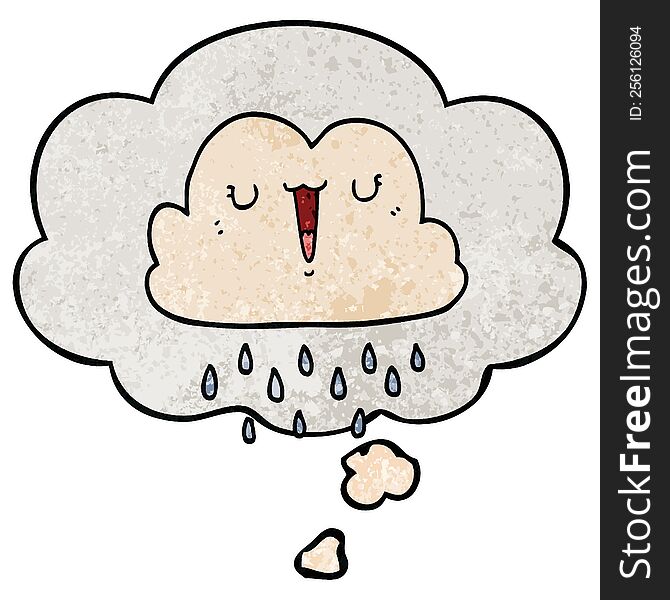 cartoon storm cloud with thought bubble in grunge texture style. cartoon storm cloud with thought bubble in grunge texture style