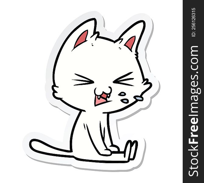 sticker of a cartoon sitting cat hissing