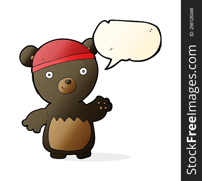 Cartoon Black Bear Wearing Hat With Speech Bubble