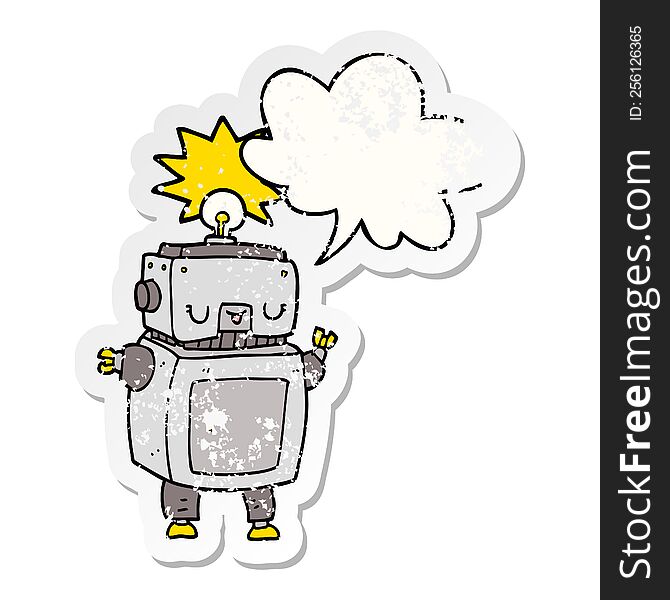Cartoon Robot And Speech Bubble Distressed Sticker
