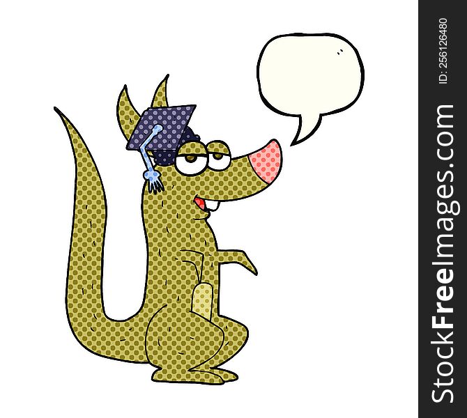 freehand drawn comic book speech bubble cartoon kangaroo with graduation cap
