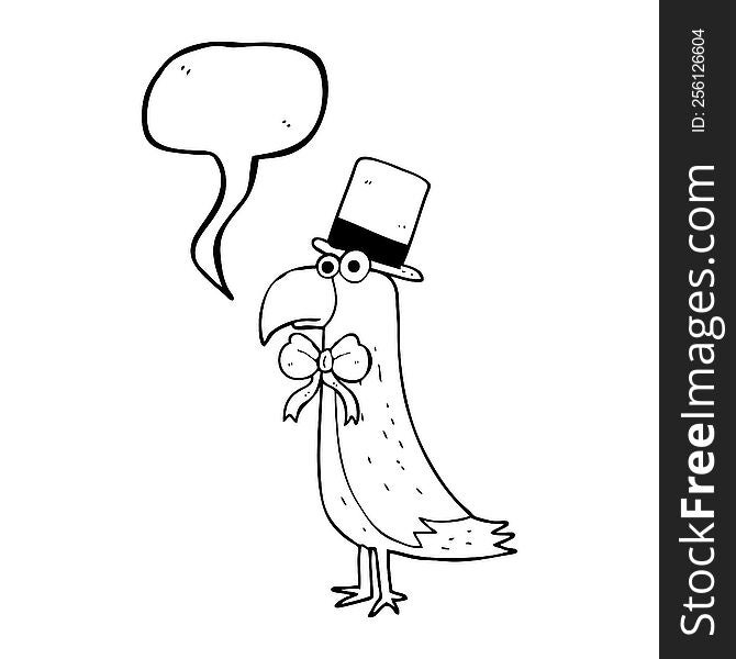 freehand drawn speech bubble cartoon posh parrot