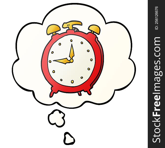 Cartoon Alarm Clock And Thought Bubble In Smooth Gradient Style