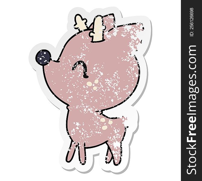 Distressed Sticker Cartoon Of  Kawaii Cute Deer