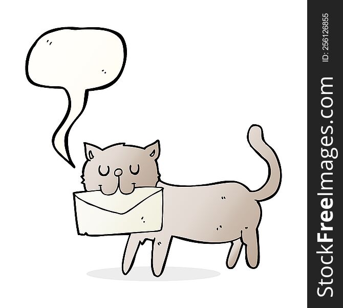 Cartoon Cat Carrying Letter With Speech Bubble