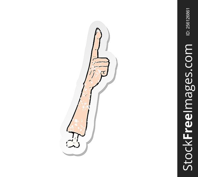 Retro Distressed Sticker Of A Cartoon Pointing Arm