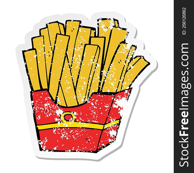 distressed sticker of a cartoon fries