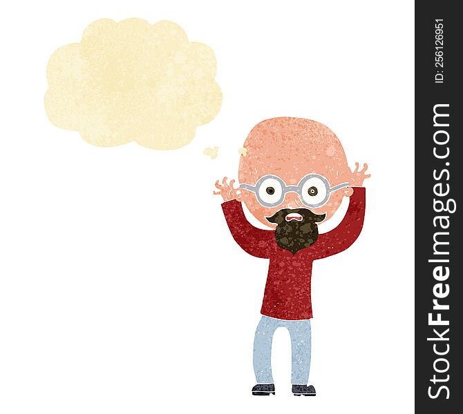 Cartoon Stressed Bald Man With Thought Bubble