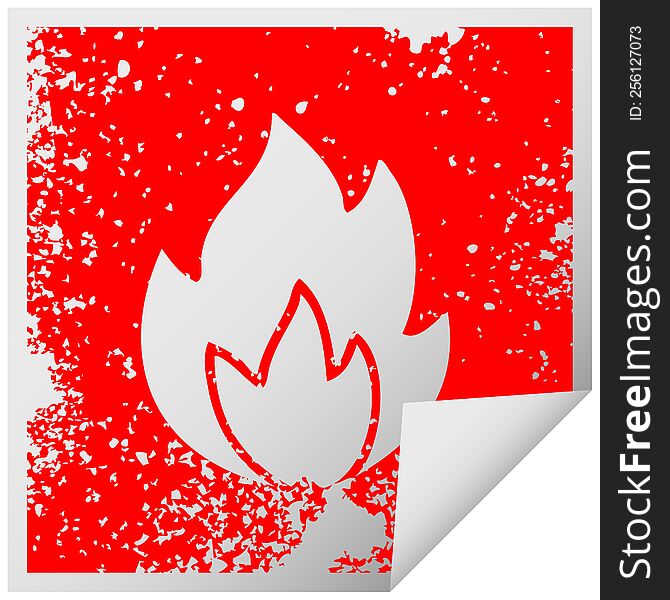 Distressed Square Peeling Sticker Symbol Fire