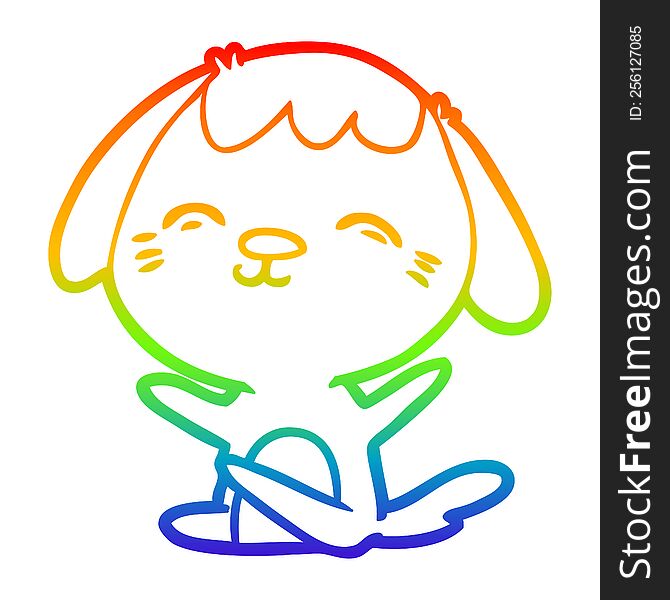 Rainbow Gradient Line Drawing Happy Cartoon Sitting Dog