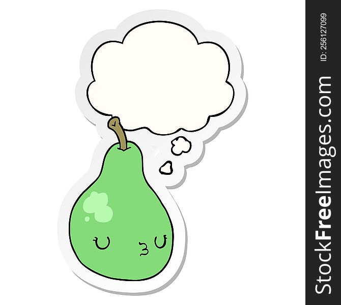 Cartoon Pear And Thought Bubble As A Printed Sticker