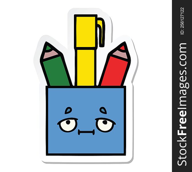 Sticker Of A Cute Cartoon Pencil Pot