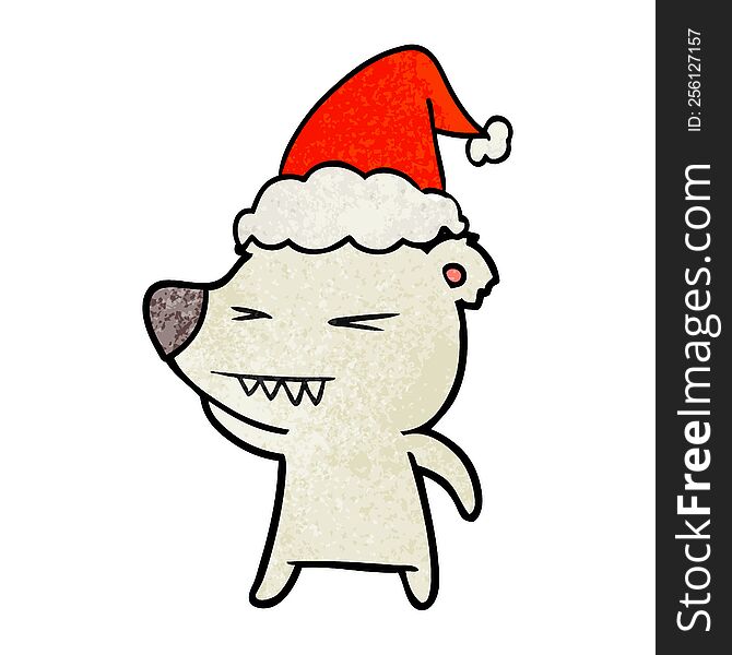 Angry Polar Bear Textured Cartoon Of A Wearing Santa Hat